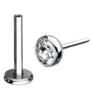 NWT 18G Titanium Threadless Labret + Clear CZ Top